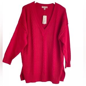 3X NWT $68 Philosophy Tunic Sweater Long V-Neck Paris Red Cable Knit Plus Womens